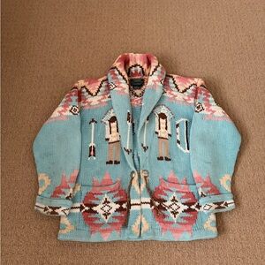 Vintage Ralph Lauren Country  hand knit cotton Southwestern Cardigan L sweater